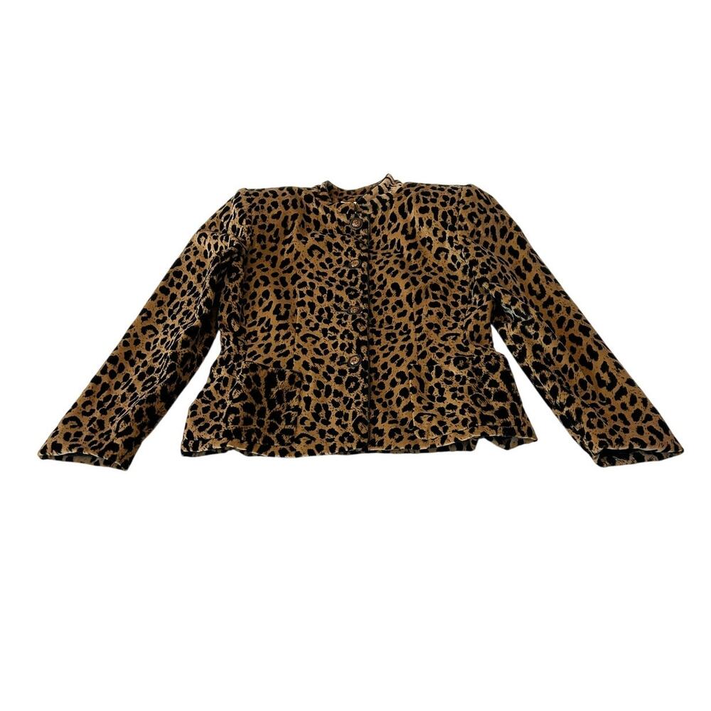 Kasper for A.S.L. Blazer Women's Sz 8 Animal Print Lined Pockets Button Front
